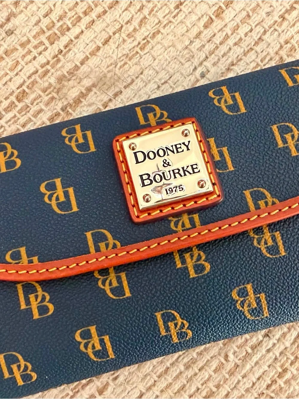 Dooney & Bourke Navy and Tan Signature Zip Continental Wallet